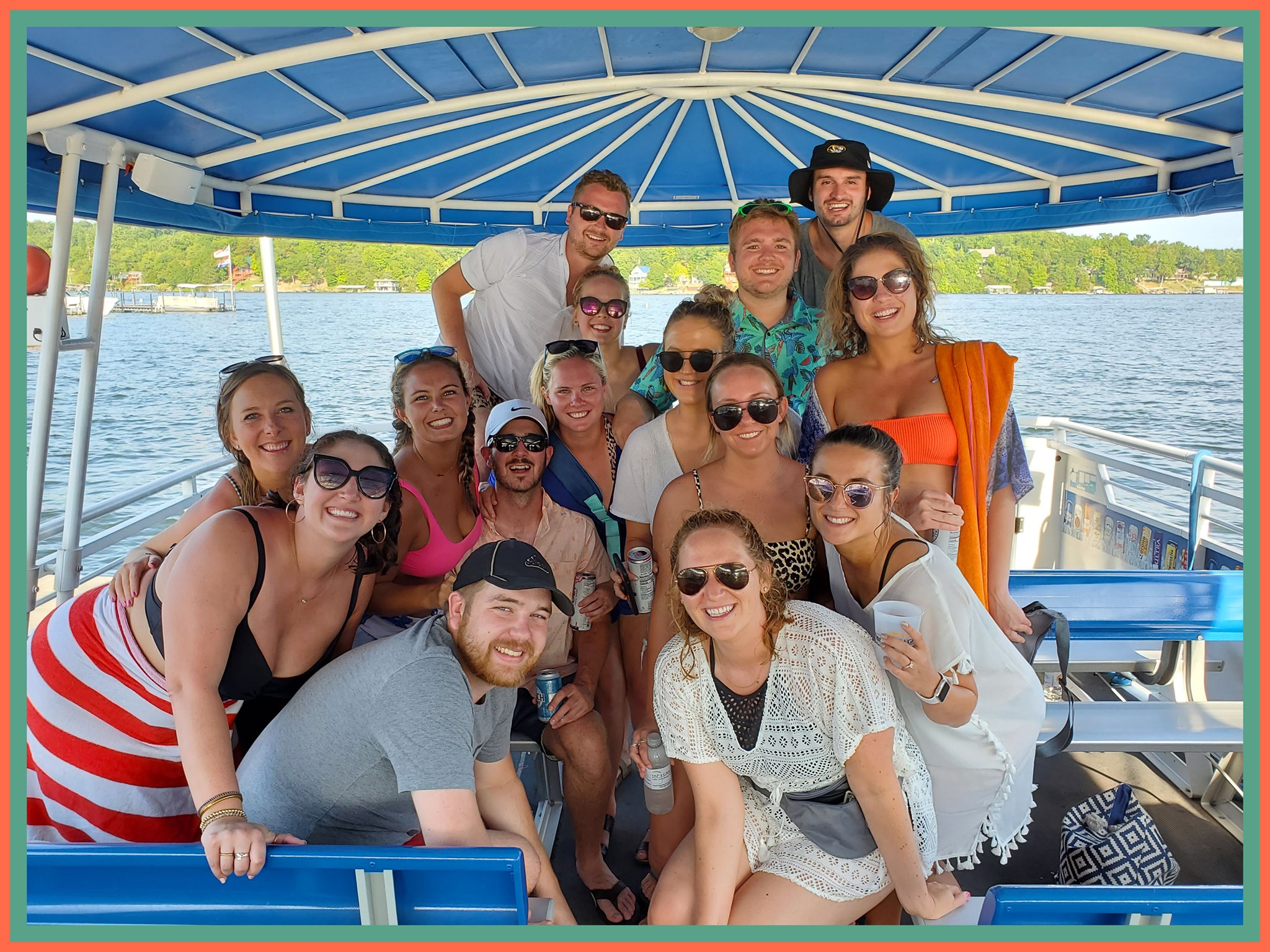 A group of adults enjoying a ride on Playin Hooky fun cruise, one of the many things to do at Lake of the Ozarks this weekend.